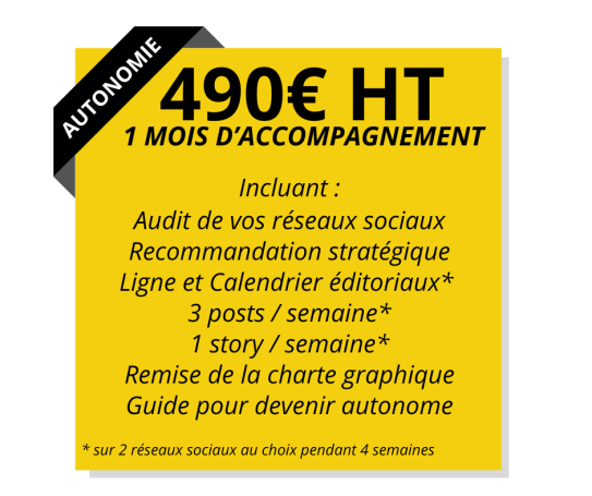 Tarif Pack Autonomie à 490€ HT pour 1 mois d'accompagnement