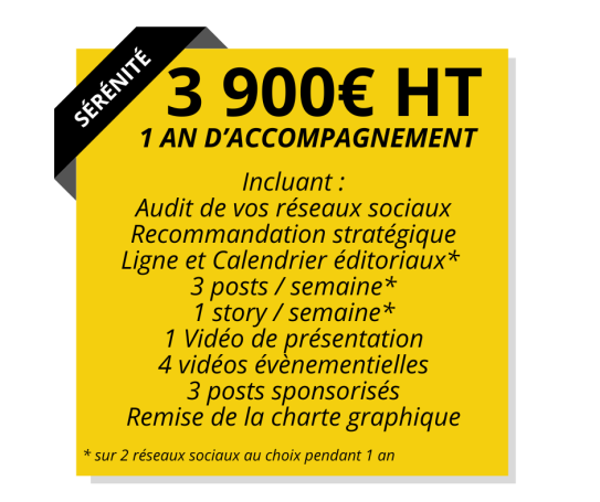 Tarif Pack Sérénité à 3900€ HT pour 1 mois d'accompagnement